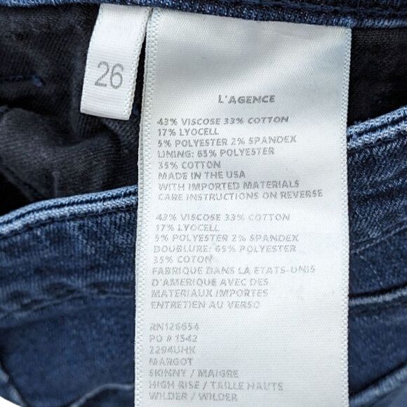 L'AGENCE Women's High Rise Skinny Margot Dark Wash Prime Blue Jeans Size 26 - Picture 14 of 14